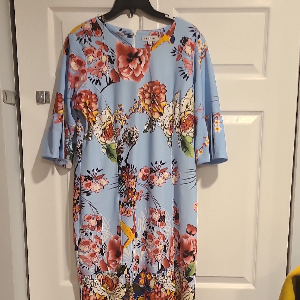 Pierri New York Floral Blue and Pink Midi Dress